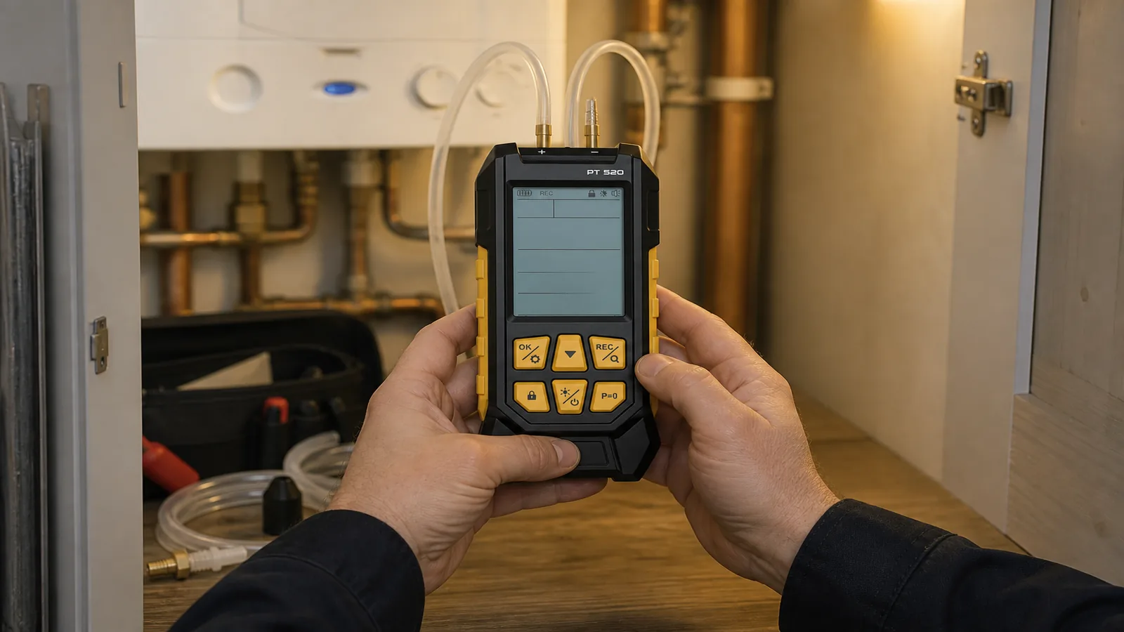 Zeroing a digital manometer before a pressure test