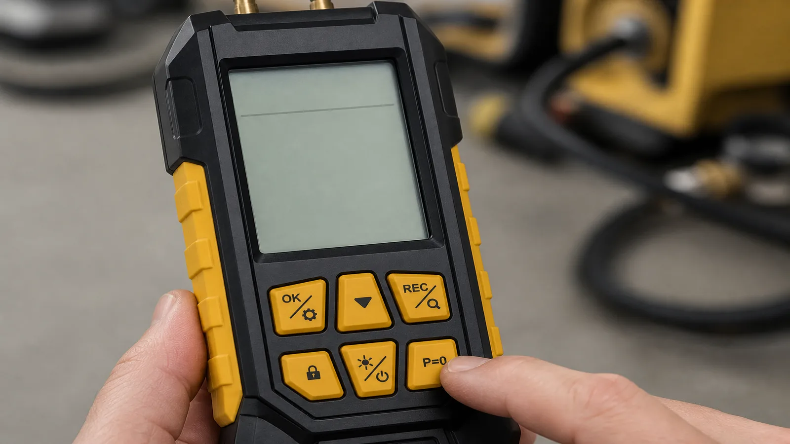 Digital manometer highlighting pressure unit selection